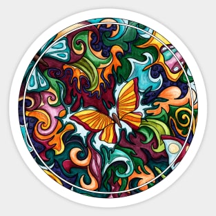 Colorful butterflies and flowers ornament Sticker